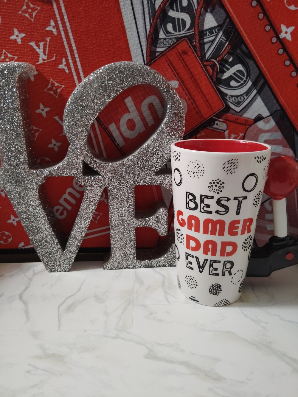 Best Gamer Dad Ever White and Red Ceramic Mug